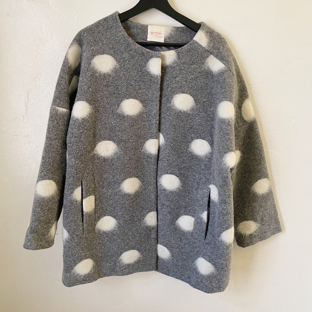 GORMAN EDIE grey polka dot wool coat size AU 14 - Picture 2 of 4